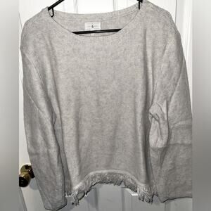 LOU & GREY Light Grey Sweater with Fringe Hem Size XL EUC